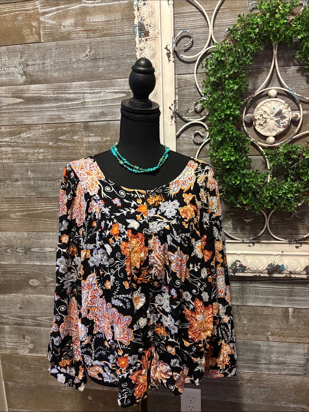 Nicole Miller Women’s(S) Oversized Floral Boho Peasant Paisley Top